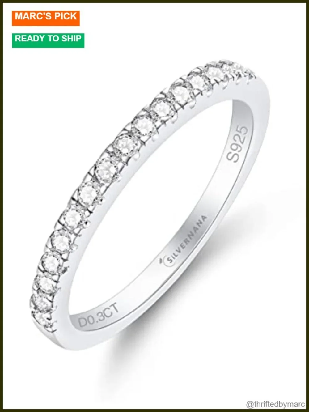 Half Eternity Wedding Band 925 Sterling Silver Moissanite Ring